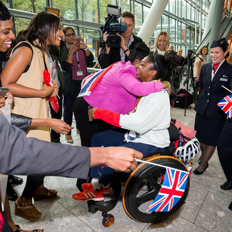 a paralympian welcomed at heathrow