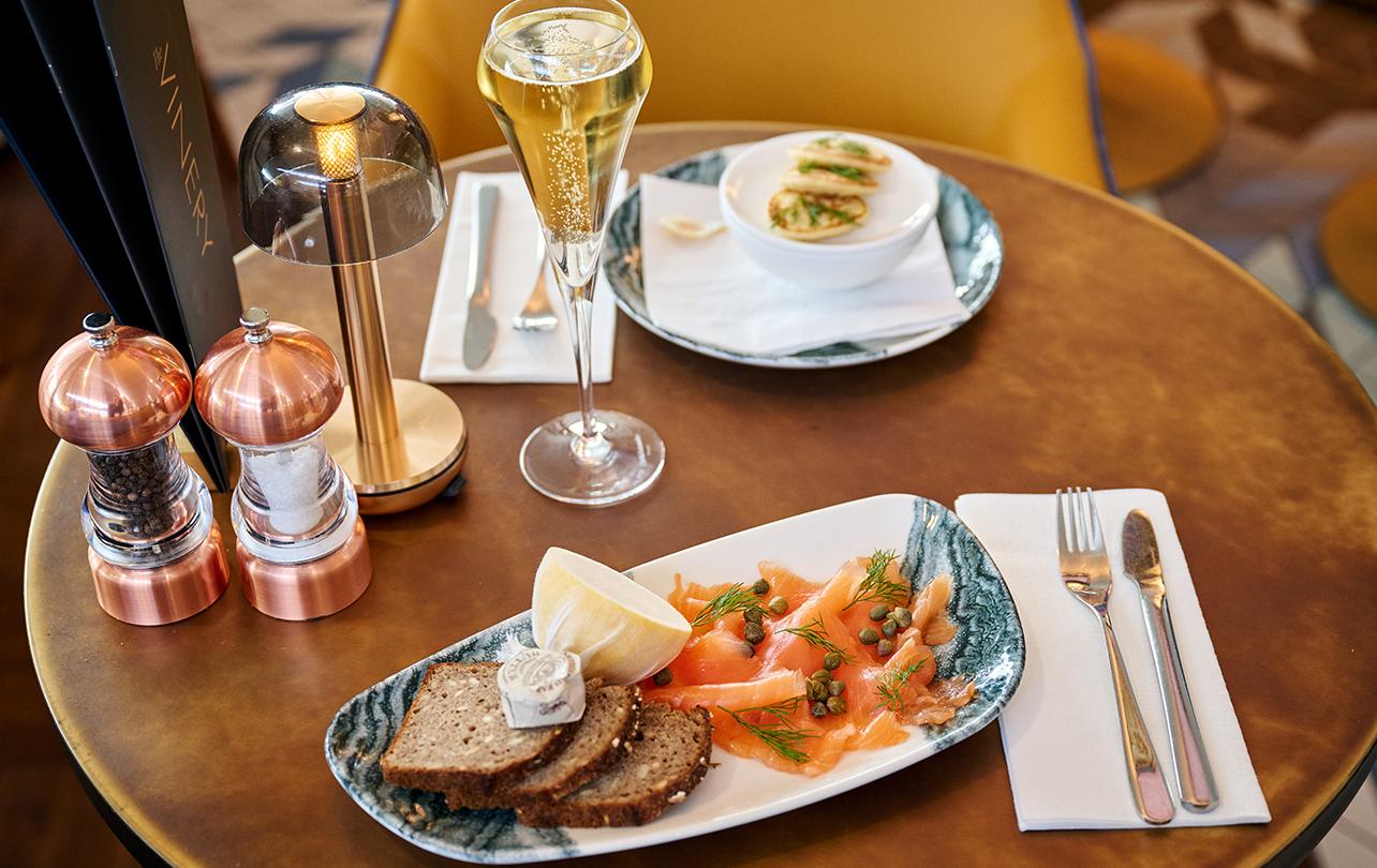 smoked salmon and toast at the vinery