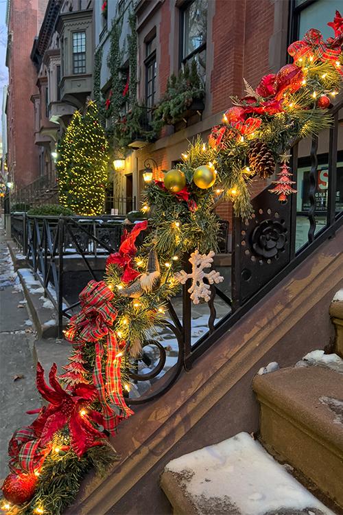 Manhattan brownstone at Christmas