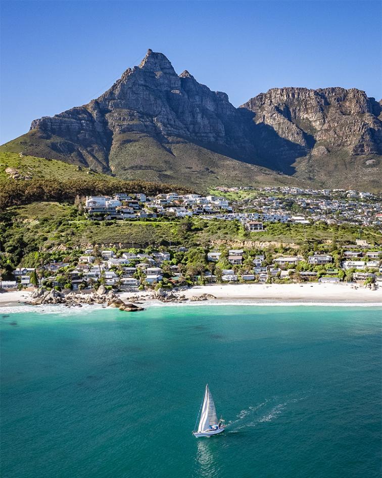 Aerial view of Clifton beach in Cape Town, Western Cape, South Africa, Africa