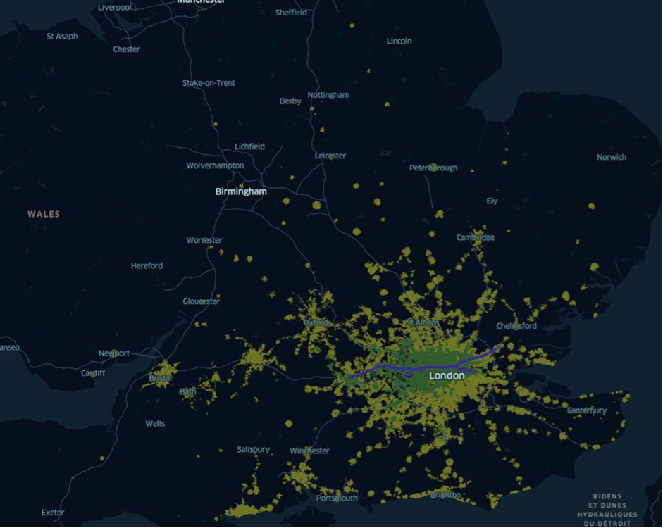Figure 1: 1.5hr and 3hr UK public transport catchment analysis 2023 (maximum one interchange)
