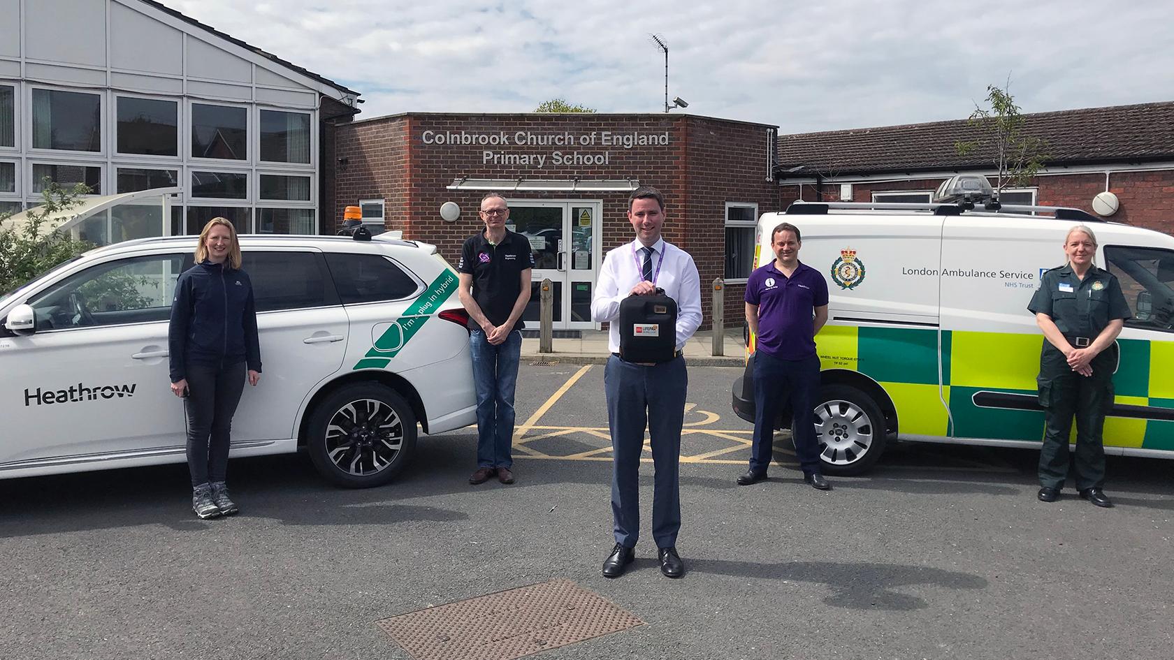 Defibrillator donation to Colnbrook Primary School