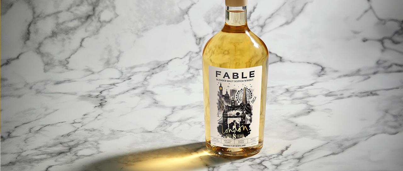 One Fable whisky bottle with London motif