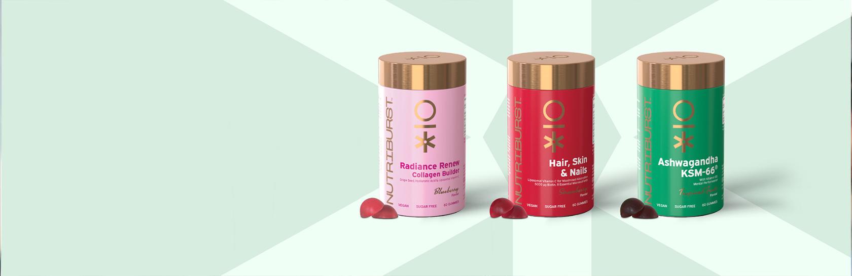 nutriburst vitamins in multi-coloured tubs