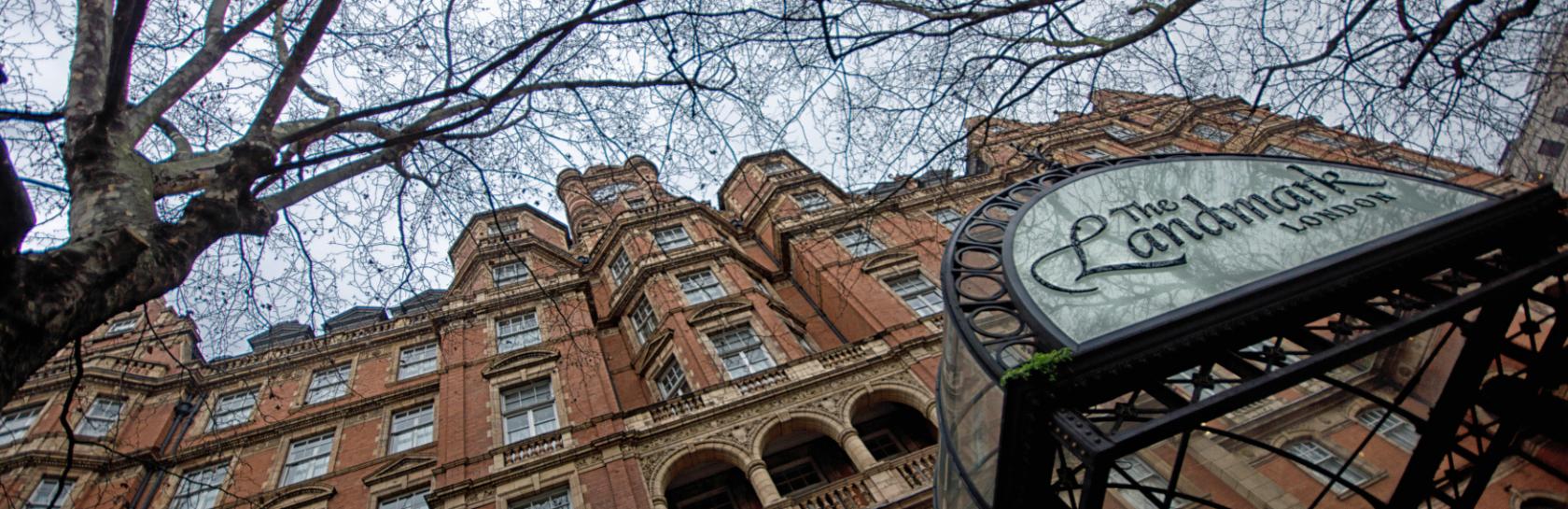 Landmark hotel - redbrick building with awning 